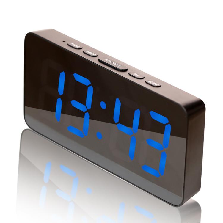LED Mirror Digital Clock with Type-C Charging Port & 18650 Battery Compartment (Battery Not Included)(Black+Blue) - Alarm Clocks by PMc TechLife | Online Shopping South Africa | PMc TechLife | Buy Now Pay Later Mobicred