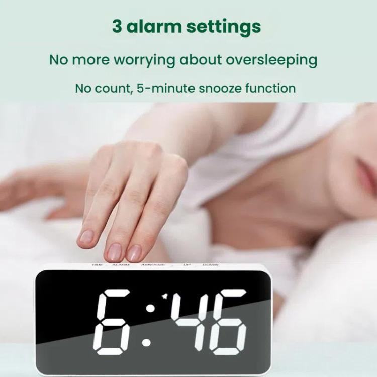 LED Mirror Digital Clock with Type-C Charging Port & 18650 Battery Compartment (Battery Not Included)(Black+White) - Alarm Clocks by PMc TechLife | Online Shopping South Africa | PMc TechLife | Buy Now Pay Later Mobicred