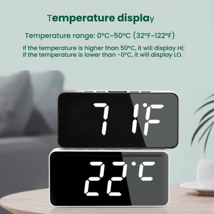 LED Mirror Digital Clock with Type-C Charging Port & 18650 Battery Compartment (Battery Not Included)(Black+White) - Alarm Clocks by PMc TechLife | Online Shopping South Africa | PMc TechLife | Buy Now Pay Later Mobicred