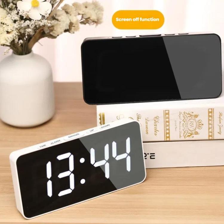 LED Mirror Digital Clock with Type-C Charging Port & 18650 Battery Compartment (Battery Not Included)(Black+White) - Alarm Clocks by PMc TechLife | Online Shopping South Africa | PMc TechLife | Buy Now Pay Later Mobicred