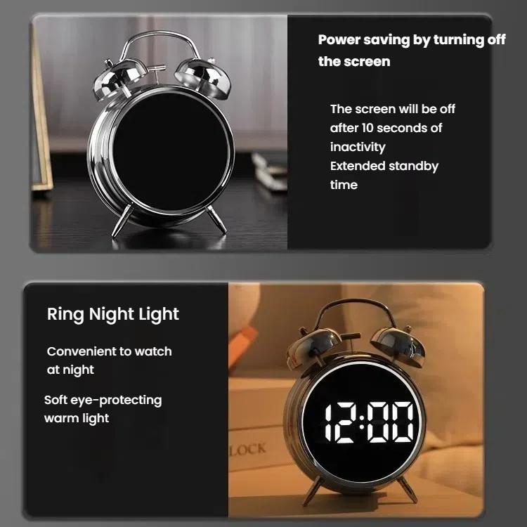 12/24H LED Screen Alarm Clock Loud Metal Clock With Night Light Plug-In Children Clock(White) - free shipping - PMC TechLife - Order now!
