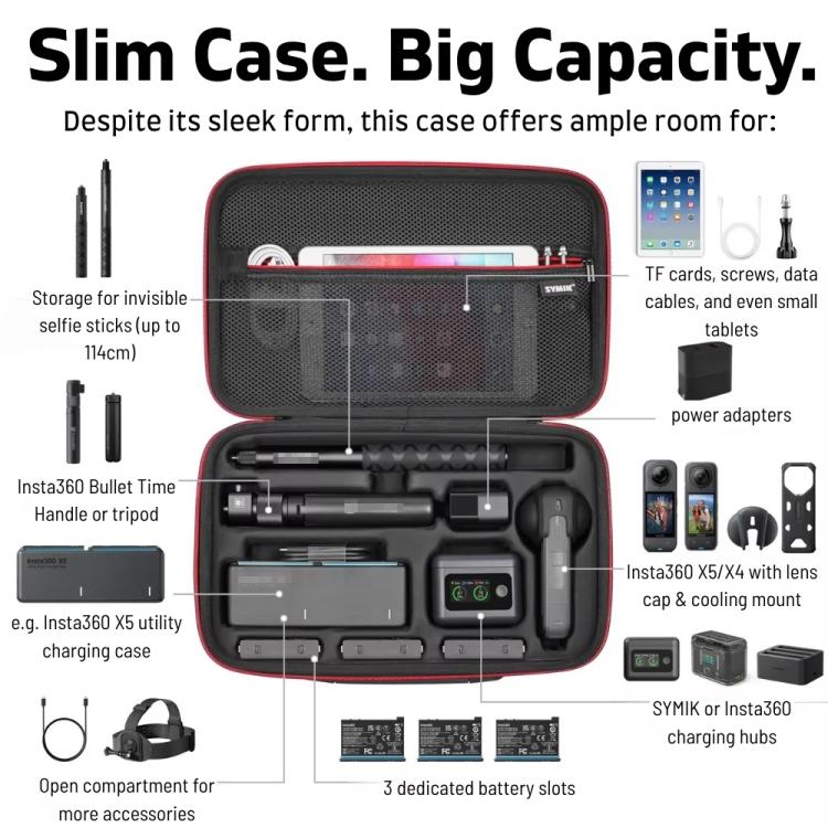 For Insta360 X5 / X4 Camera SYMIK Large Capacity Storage Bag Handbag Messenger Carrying Case(Black) - free shipping - PMC TechLife - Order now!