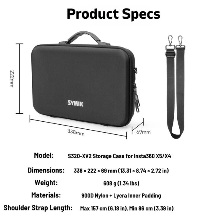For Insta360 X5 / X4 Camera SYMIK Large Capacity Storage Bag Handbag Messenger Carrying Case(Black) - free shipping - PMC TechLife - Order now!
