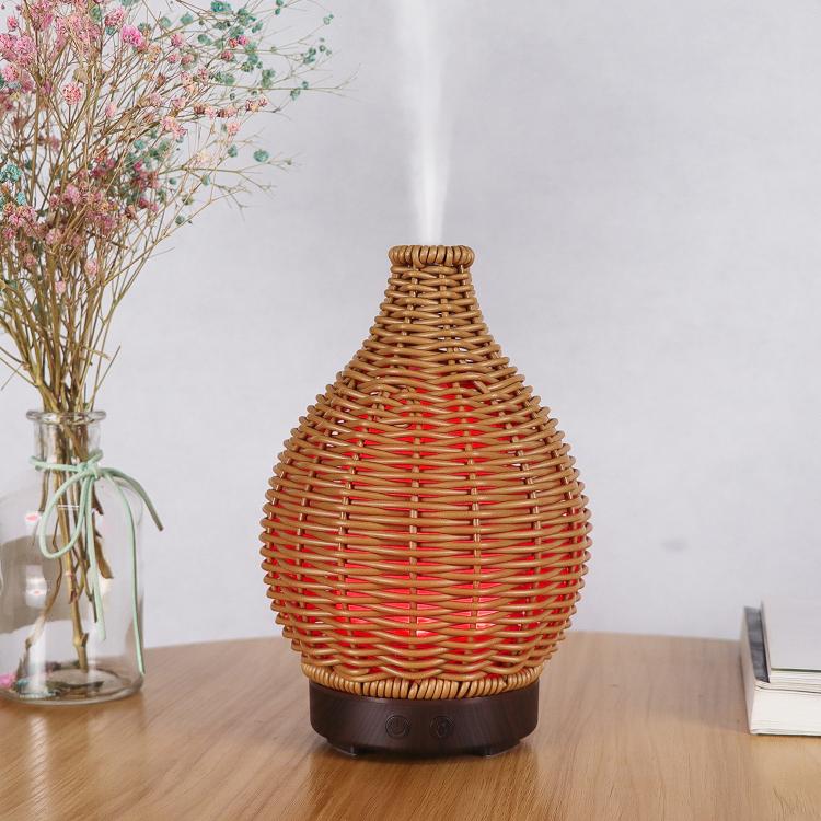 24V EU Plug 100ML Hollow Rattan Ultrasonic Humidifier & Aromatherapy Diffuser with 7-Color LED Lights(Light Wood Grain) - free shipping - PMC TechLife - Order now!