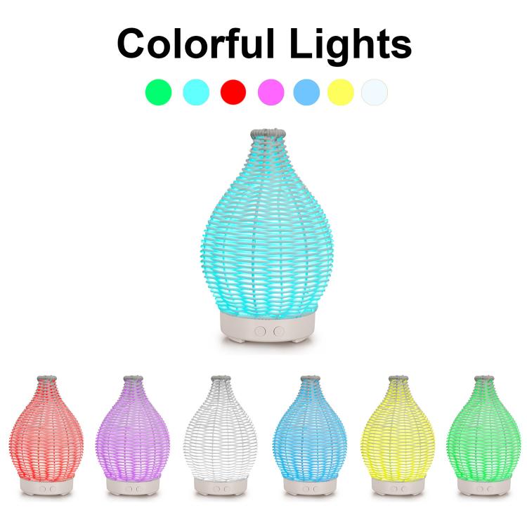 5V USB 100ML Hollow Rattan Ultrasonic Humidifier & Aromatherapy Diffuser with 7-Color LED Lights(Light Wood Grain) - free shipping - PMC TechLife - Order now!