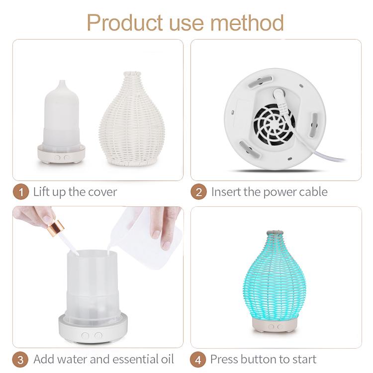 5V USB 100ML Hollow Rattan Ultrasonic Humidifier & Aromatherapy Diffuser with 7-Color LED Lights(Light Wood Grain) - free shipping - PMC TechLife - Order now!