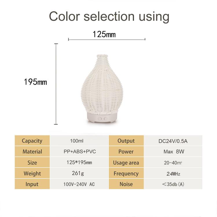 5V USB 100ML Hollow Rattan Ultrasonic Humidifier & Aromatherapy Diffuser with 7-Color LED Lights(Black) - free shipping - PMC TechLife - Order now!
