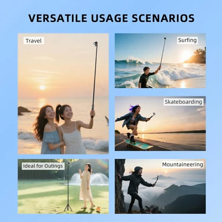 Flymile 1.6m Extendable Selfie Stick Tripod For Action Cameras One-Button Quick Setup Monopod With Wide-Angle View - free shipping - PMC TechLife - Order now!
