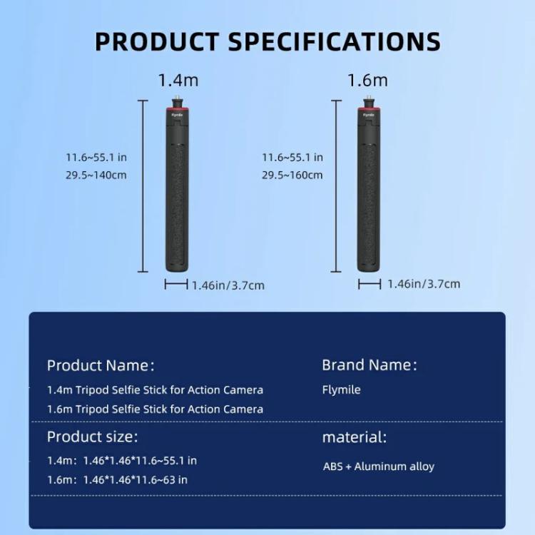 Flymile 1.4m Extendable Selfie Stick Tripod For Action Cameras One-Button Quick Setup Monopod With Wide-Angle View - free shipping - PMC TechLife - Order now!