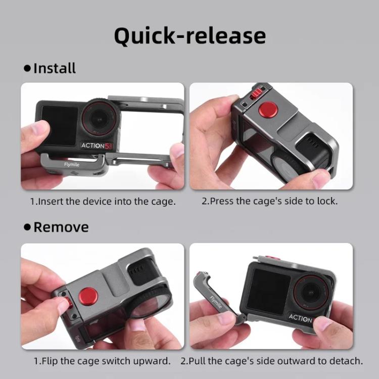 For DJI Osmo Action 5 Pro/4/3 Flymile Metal Protective Cage with Cold Shoe Mount(Metal Color) - free shipping - PMC TechLife - Order now!