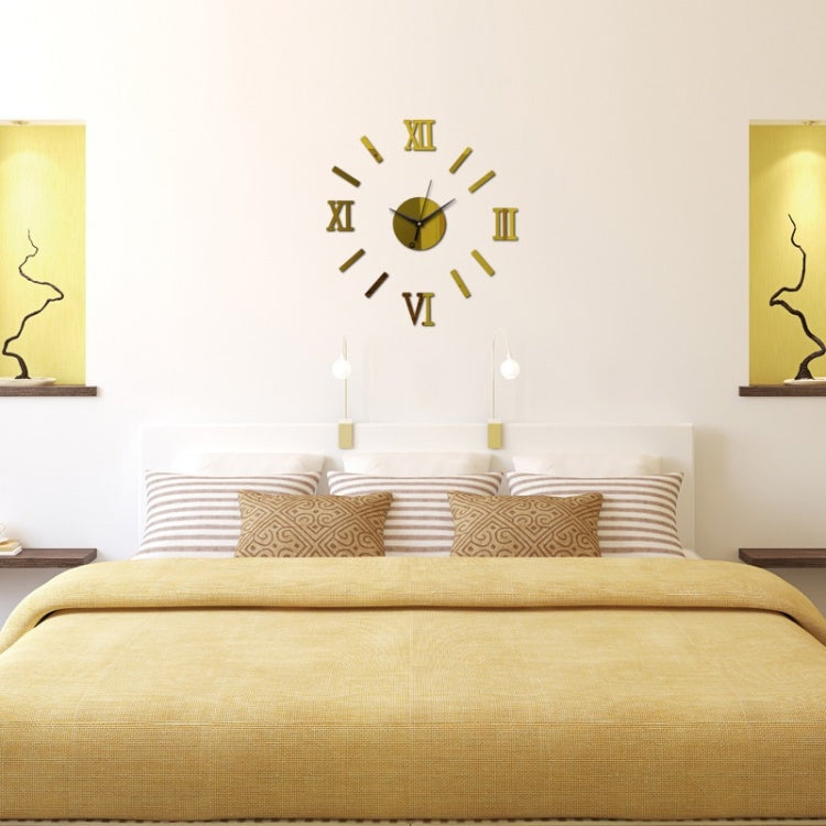 Modern DIY Indoor Roman Wall Clock Mirror Effect 3D Wall Sticker(Gold) - Wall Clock by PMC TechLife | Online Shopping South Africa | PMC TechLife