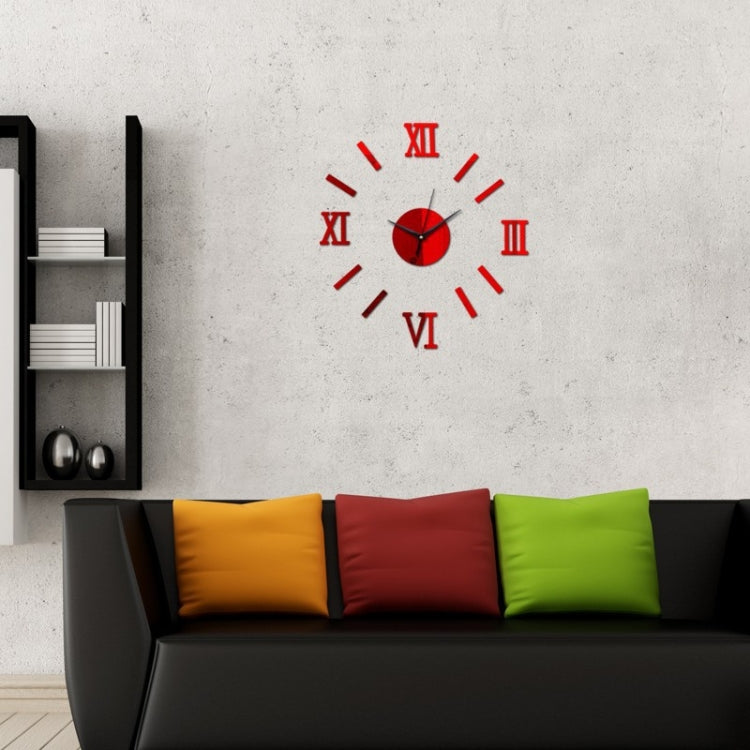 Modern DIY Indoor Roman Wall Clock Mirror Effect 3D Wall Sticker(Red) - Wall Clock by PMc TechLife | Online Shopping South Africa | PMc TechLife | Buy Now Pay Later Mobicred