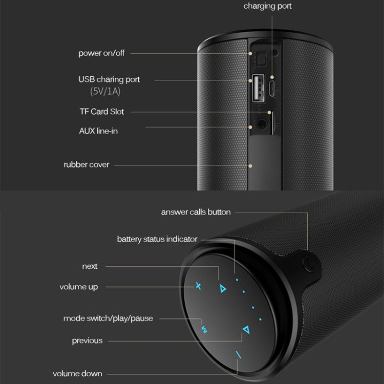 ZEALOT S8 3D Stereo Bluetooth Speaker Wireless Subwoofer Column Portable Touch Control AUX TF Card Playback Handsfree with Mic - free shipping - PMC Jewellery - Order now!
