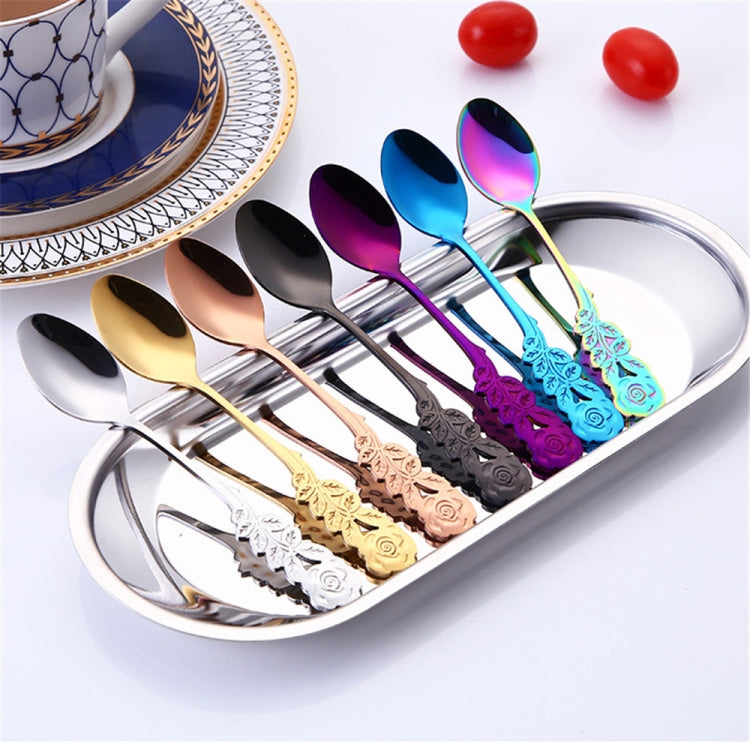 Small Mini Stainless Steel Rose Flower Coffee Spoon Strring Spoon Teaspoon Tea Spoon Dessert Spoon Long Handle Tableware(Blue) - free shipping - PMC TechLife - Order now!