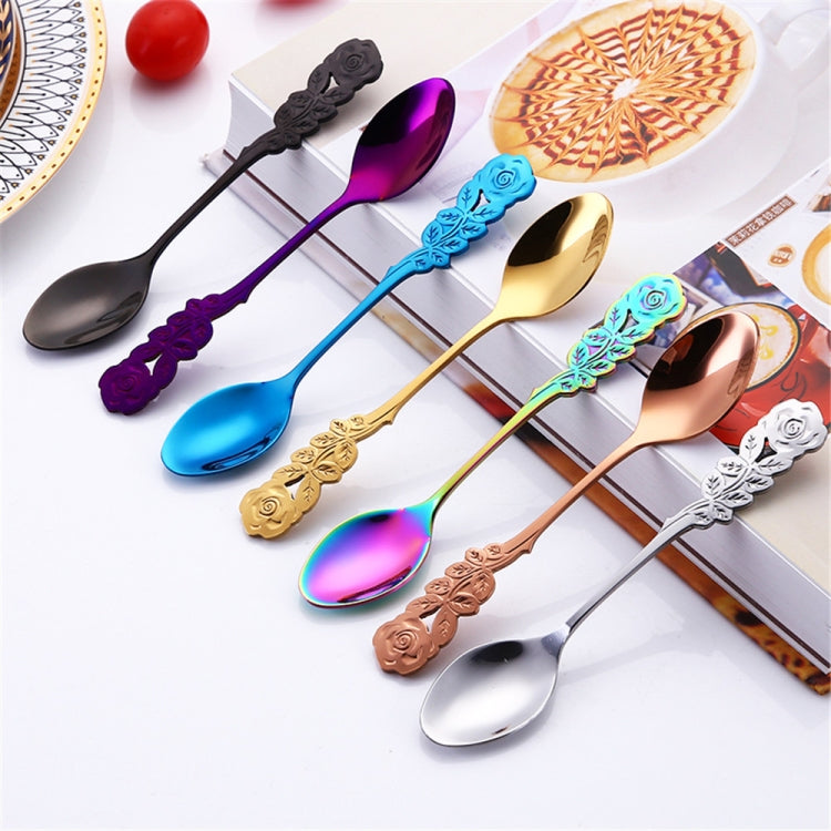 Small Mini Stainless Steel Rose Flower Coffee Spoon Strring Spoon Teaspoon Tea Spoon Dessert Spoon Long Handle Tableware(Blue) - free shipping - PMC TechLife - Order now!