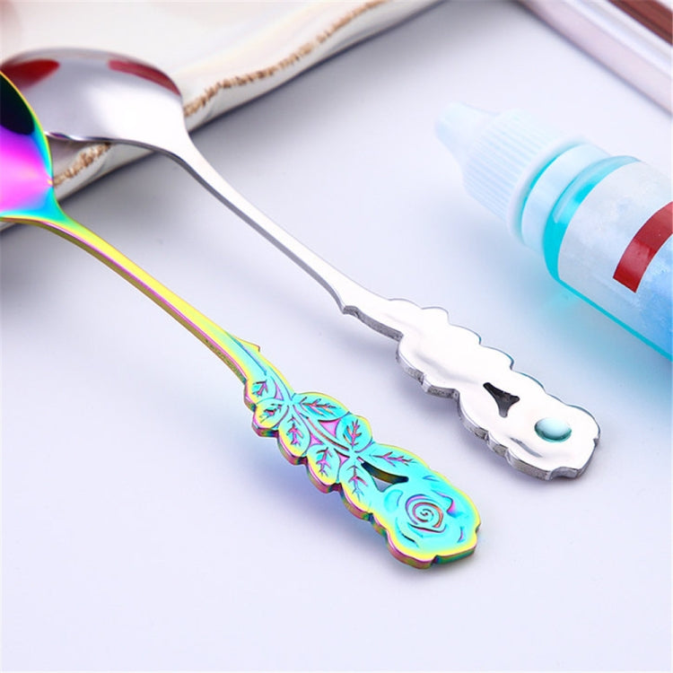 Small Mini Stainless Steel Rose Flower Coffee Spoon Strring Spoon Teaspoon Tea Spoon Dessert Spoon Long Handle Tableware(Blue) - free shipping - PMC TechLife - Order now!