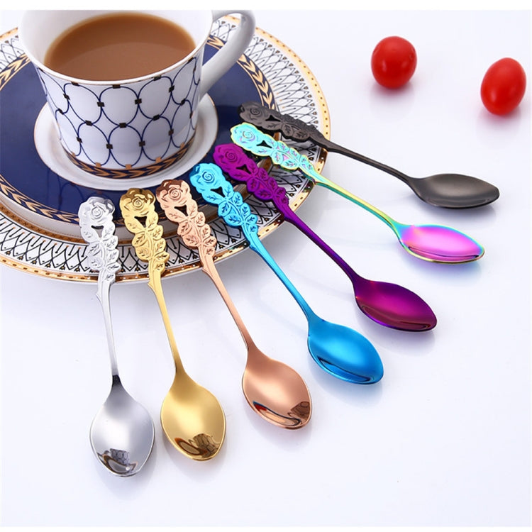 Small Mini Stainless Steel Rose Flower Coffee Spoon Strring Spoon Teaspoon Tea Spoon Dessert Spoon Long Handle Tableware(Silver) - free shipping - PMC TechLife - Order now!