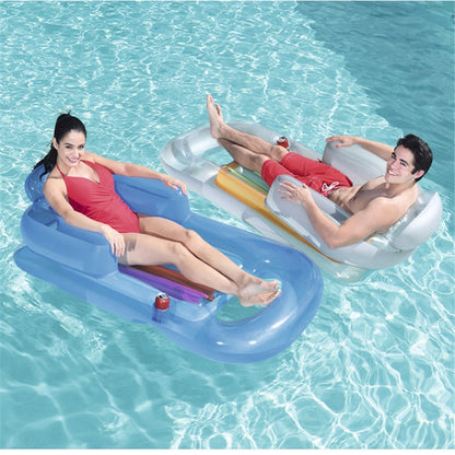 Single Water Inflatable Bed Back Luxury Chair Adult Inflatable Floating Row with Armrest & Cup Hole, Size:161 x 84cm(Transparent) - Swimming Rings by PMC Jewellery | Online Shopping South Africa | PMC Jewellery