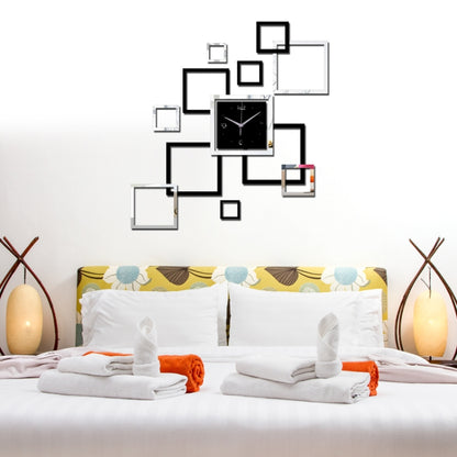 Living Room Wall Clock Creative Clock Acrylic DIY Mirror Wall Stickers Decorative Black Silver Square DIY Clock - Wall Clock by PMC Jewellery | Online Shopping South Africa | PMC Jewellery