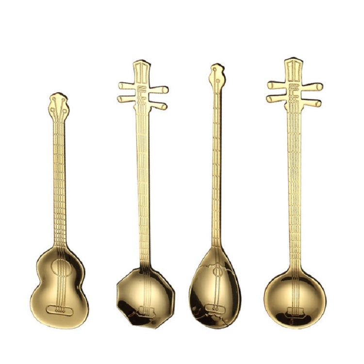 Stainless Steel Coffee Mixing Spoon Creative Musical Instrument Shape Spoon, Style:Lute, Color:Silver - free shipping - PMC TechLife - Order now!