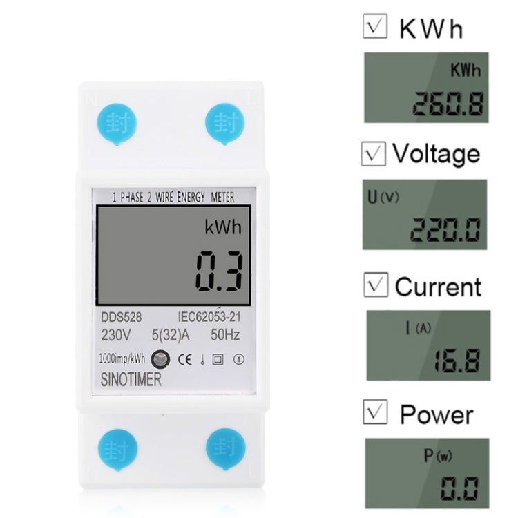 DDS528 5-32A 230V 50Hz Single-phase Household DIN Rail Electronic Multi-function Energy Meter - Current & Voltage Tester by PMC TechLife | Online Shopping South Africa | PMC TechLife