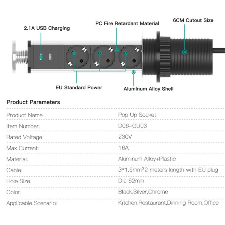 USB Desktop Office Kitchen Socket Hidden Desktop Socket，EU Plug - Extension Socket by PMC Jewellery | Online Shopping South Africa | PMC Jewellery