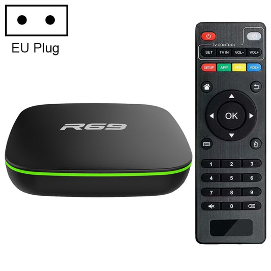 R69 1080P HD Smart TV BOX Android 4.4 Media Player wtih Remote Control, Quad Core Allwinner H3, RAM: 2GB, ROM: 16GB, 2.4G WiFi, LAN, EU Plug - Allwinner H3 by PMC Jewellery | Online Shopping South Africa | PMC Jewellery | Buy Now Pay Later Mobicred