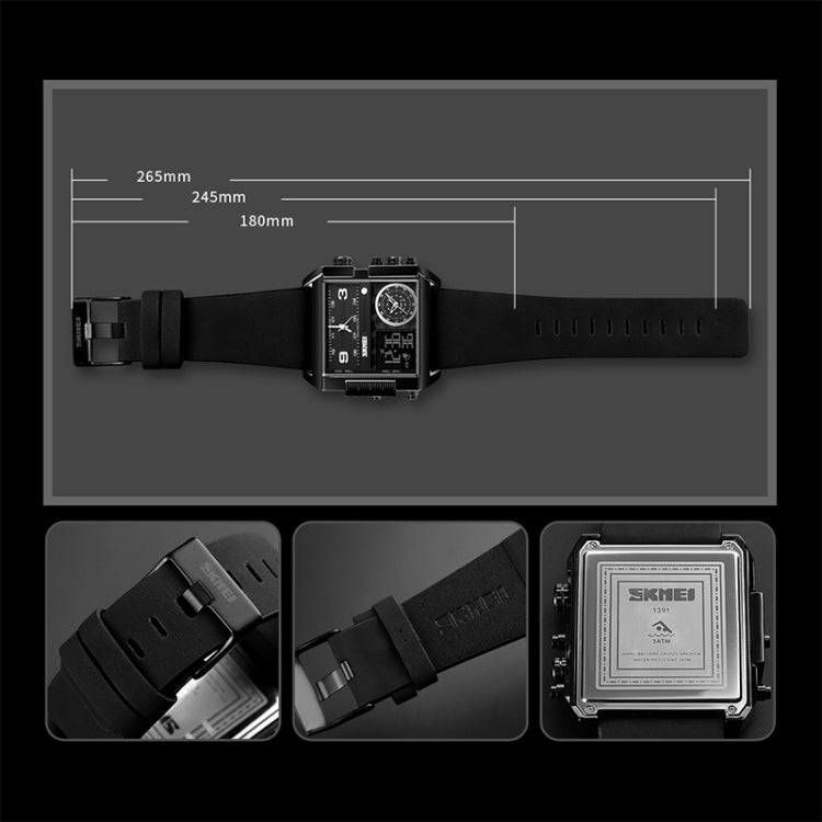 SKMEI 1391 Multifunctional Men Business Digital Watch 30m Waterproof Square Dial Wrist Watch with Leather Watchband(Black+Coffee) - free shipping - PMC TechLife - Order now!