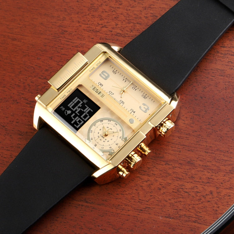 SKMEI 1391 Multifunctional Men Business Digital Watch 30m Waterproof Square Dial Wrist Watch with Leather Watchband(Black+Coffee) - free shipping - PMC TechLife - Order now!