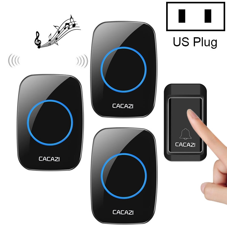 CACAZI A10G One Button Three Receivers Self-Powered Wireless Home Cordless Bell, US Plug(Black) - Wireless Doorbell by CACAZI | Online Shopping South Africa | PMC Jewellery | Buy Now Pay Later Mobicred