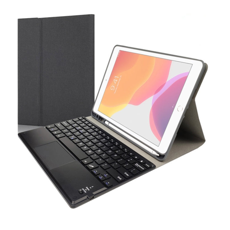 RK102C Detachable Magnetic Plastic Bluetooth Keyboard with Touchpad + Silk Pattern TPU Tablet Case for iPad 10.2, with Pen Slot & Bracket(Black) - Universal by PMC TechLife | Online Shopping South Africa | PMC TechLife