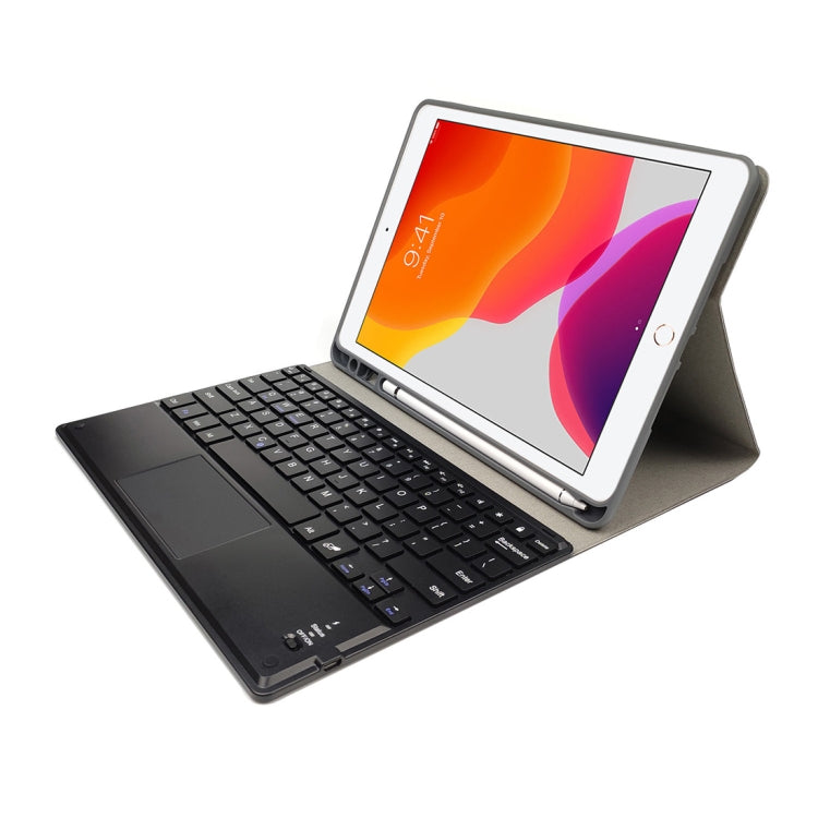 RK102C Detachable Magnetic Plastic Bluetooth Keyboard with Touchpad + Silk Pattern TPU Tablet Case for iPad 10.2, with Pen Slot & Bracket(Black) - Universal by PMC TechLife | Online Shopping South Africa | PMC TechLife