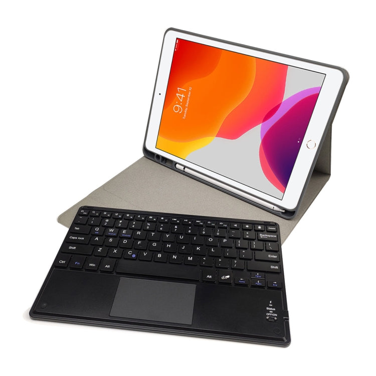 RK102C Detachable Magnetic Plastic Bluetooth Keyboard with Touchpad + Silk Pattern TPU Tablet Case for iPad 10.2, with Pen Slot & Bracket(Black) - Universal by PMC TechLife | Online Shopping South Africa | PMC TechLife
