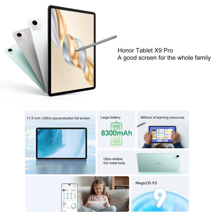 Honor Pad X9 Pro WiFi Tablet PC, 11.5 inch 8GB+256GB MagicOS 9.0 Qualcomm Snapdragon 685 Octa Core (White) - free shipping - PMc TechLife - Order now!