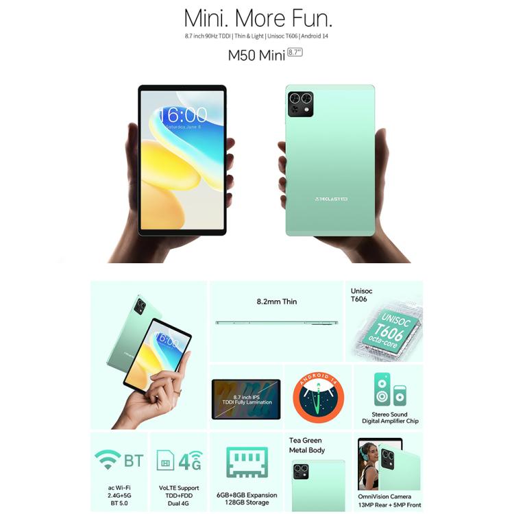 Teclast M50 Mini WiFi Tablet PC, 4GB+128GB, 8.7 inch Android 15 Unisoc T606 Octa Core - free shipping - PMc TechLife - Order now!