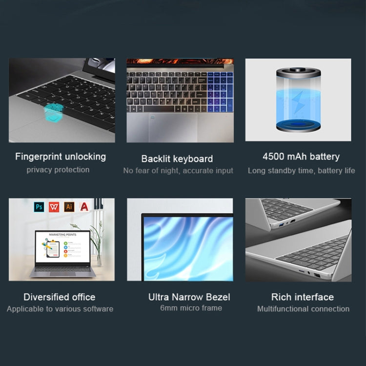 H15 15.6 inch Ultrathin Laptop, 16GB+256GB, Windows 11 Intel Processor N95 Quad Core, EU Plug (Silver) - free shipping - PMc TechLife - Order now!