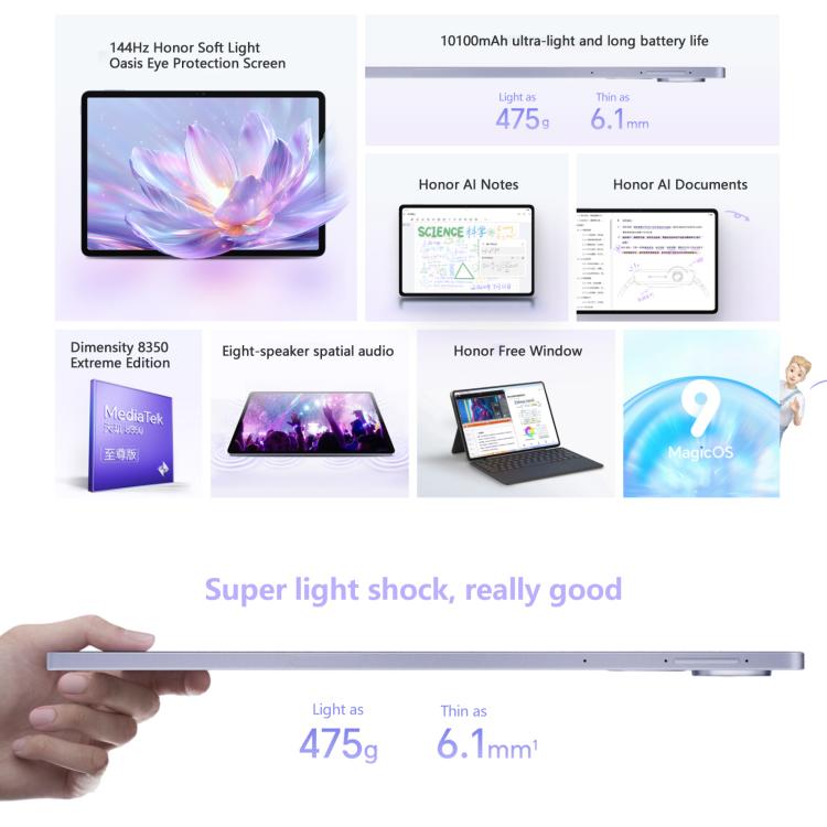 Honor Pad V9 WiFi Tablet PC, 11.5 inch 8GB+256GB MagicOS 9.0 Dimensity 8350 Ultra Octa Core (Grey) - free shipping - PMc TechLife - Order now!