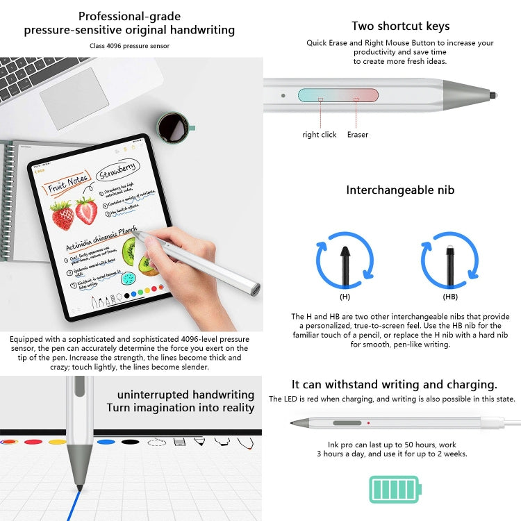 WR18 4096 Micro USB Pressure-Sensitive Stylus Pen(Silver) - Stylus Pen by PMC TechLife | Online Shopping South Africa | PMC TechLife | Buy Now Pay Later Mobicred