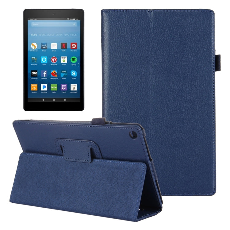 For Amazon Kindle Fire HD8 (2017) Litchi Texture Horizontal Flip Leather Case with Holder(Dark Blue) - Amazon by PMC TechLife | Online Shopping South Africa | PMC TechLife