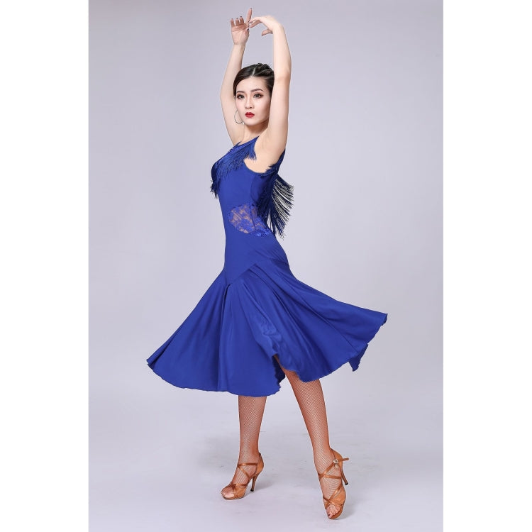 Sleeveless Fringed Latin Dance Dress Competition Performance Suit With Separate Bottoms (Color:Sapphire Blue Size:L) - Dress by PMC Jewellery | Online Shopping South Africa | PMC Jewellery