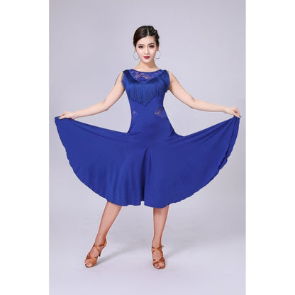 Sleeveless Fringed Latin Dance Dress Competition Performance Suit With Separate Bottoms (Color:Sapphire Blue Size:L) - Dress by PMC Jewellery | Online Shopping South Africa | PMC Jewellery