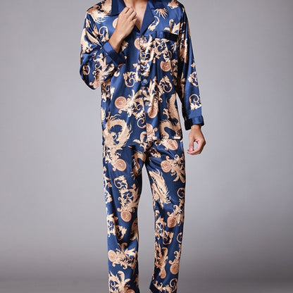 Men Long Sleeve Pajamas Set (Color:Blue Size:L) - Men Underwear by PMC Jewellery | Online Shopping South Africa | PMC Jewellery