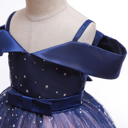 Girls One-shoulder Sequined Tutu Dress (Color:Blue Size:130) - Girl Clothing by PMC Jewellery | Online Shopping South Africa | PMC Jewellery