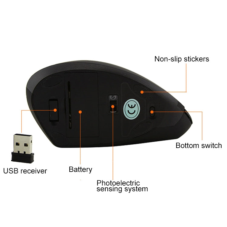 Battery Version Wireless Mouse Vertical 2.4GHz Optical Mouse (Black) - Wireless Mice by PMC TechLife | Online Shopping South Africa | PMC TechLife