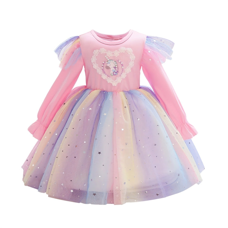 Children Dress With Flying Sleeves Rainbow Sequined Mesh Princess Dress (Color:Pink Size:130) - Girl Clothing by PMC Jewellery | Online Shopping South Africa | PMC Jewellery