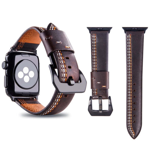 For Apple Watch Series 3 & 2 & 1 38mm Tiga Line Pattern PU Leather Wrist Watch Band (Coffee) - Watch Bands by PMC Jewellery | Online Shopping South Africa | PMC Jewellery | Buy Now Pay Later Mobicred