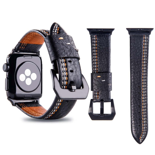 For Apple Watch Series 3 & 2 & 1 42mm Tiga Line Pattern PU Leather Wrist Watch Band (Black) - Watch Bands by PMC Jewellery | Online Shopping South Africa | PMC Jewellery | Buy Now Pay Later Mobicred