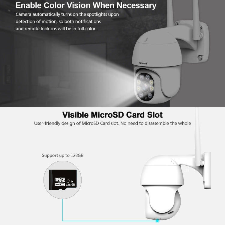 Sricam SP028 1080P HD Outdoor PTZ Camera, Support Two Way Audio / Motion Detection / Humanoid Detection / Color Night Vision / TF Card, AU Plug - Wireless Camera by Sricam | Online Shopping South Africa | PMC Jewellery