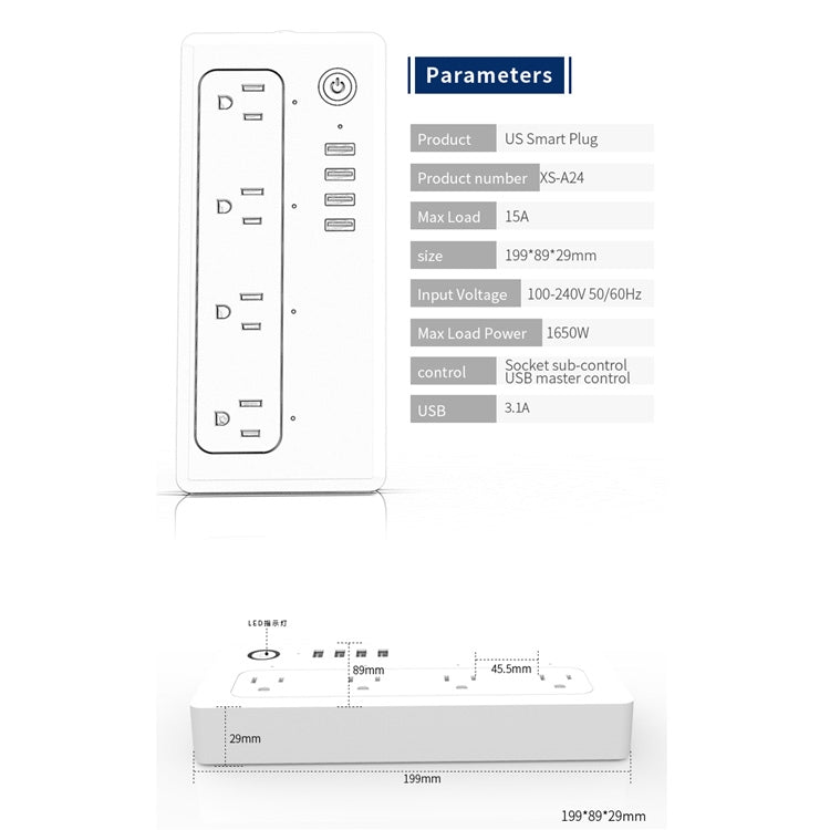 XS-A24 WiFi Smart Power Plug Socket Wireless Remote Control Timer Power Switch with USB Port, Compatible with Alexa and Google Home, Support iOS and Android, US Plug - Smart Socket by PMC TechLife | Online Shopping South Africa | PMC TechLife