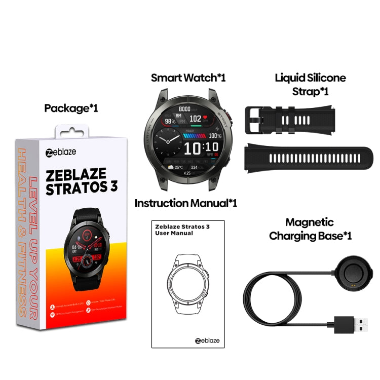 Zeblaze Stratos 3 1.43 inch AMOLED Screen IP68 Waterproof Smart Watch, Support Bluetooth Call / GPS (Black) - Smart Watches by Zeblaze | Online Shopping South Africa | PMC Jewellery | Buy Now Pay Later Mobicred